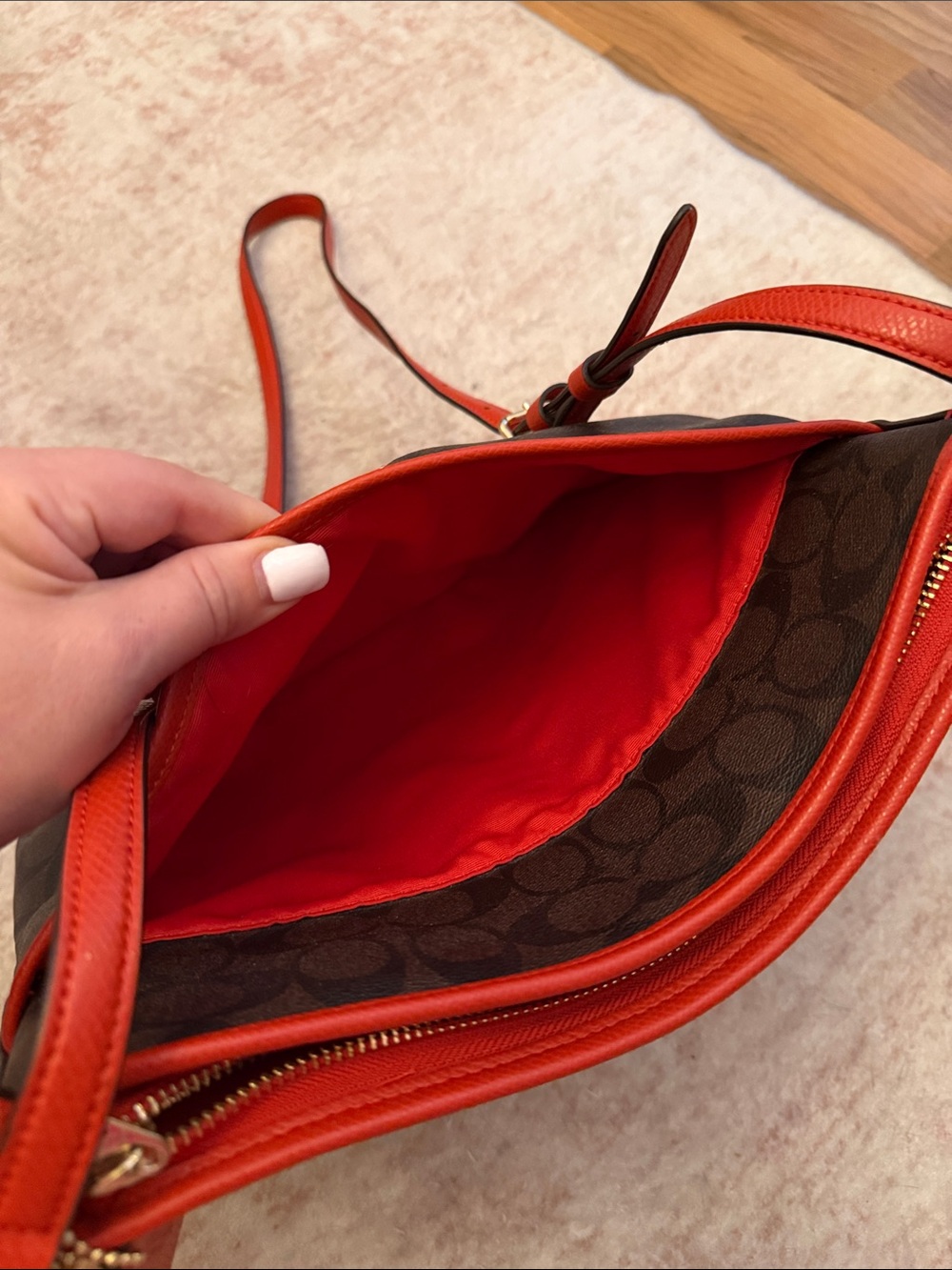 Coach Brown Signature Canvas Crossbody with Red Trim - Picture 5 of 5